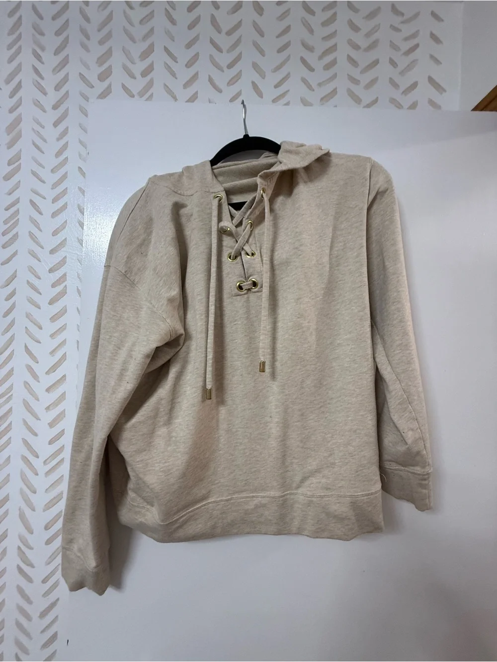 Michael Kors Beige Lace-Up Hoodie Sweater